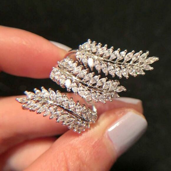 Cubic Zirconia Leaf Shaped Open Ring - Picture 3 of 13